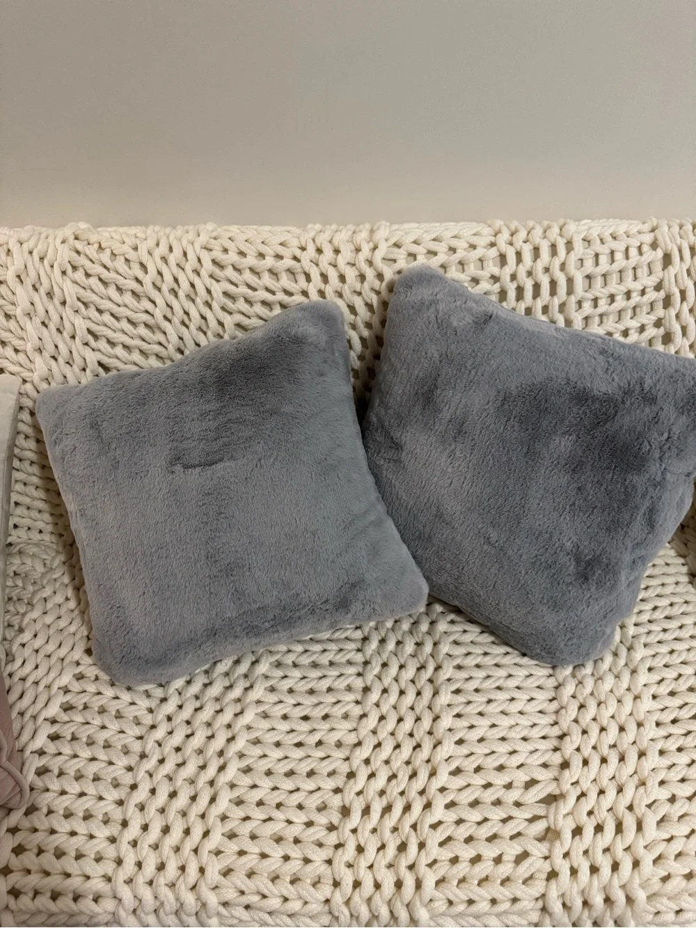 Set of 2 Plush Gray Decorative Throw Pillows 18x18